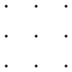 Illustrasjon av spikerbrett, 9 spikre fordelt i kvadratisk mønster med 3 ganger 3 spiker.